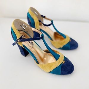 Anthropologie Seyshelles T-strap Blue heels
